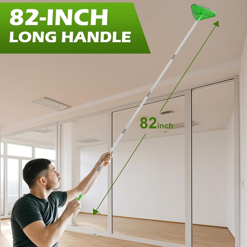 RONSUNG Wall Cleaner Triangle Mop with 82'' Long Handle - Wall Scrubber, Cleaning Washer Tool with 4 Microfiber Chenille Duster Pads for Clean Walls, Ceiling, Windows, Baseboards, Floors (Green) - Image 3